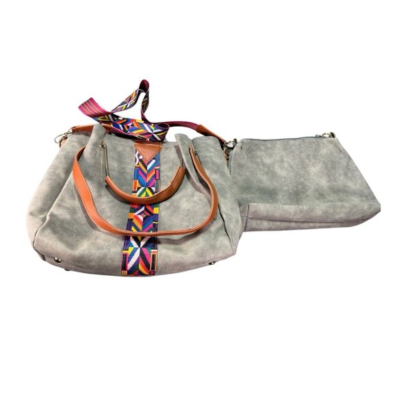 Tribal Pattern Gray & Brown Tote Bag With Adjustable Strap - Picture 2 of 11